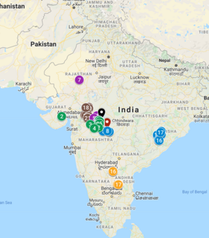 Map screenshot of India with the different project trial sites