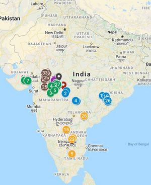 Map screenshot of India with the different project trial sites