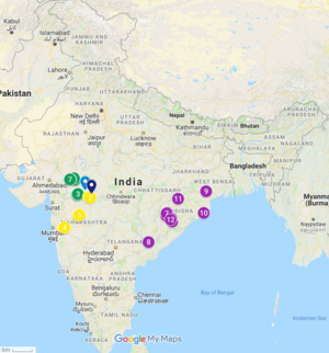 Map screenshot of India with the different project trial sites