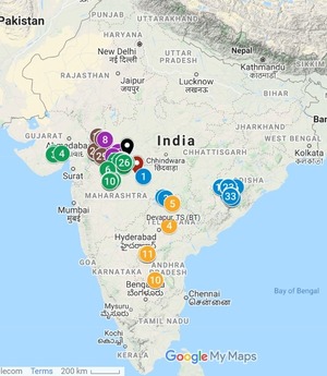 Map screenshot of India with the different project trial sites
